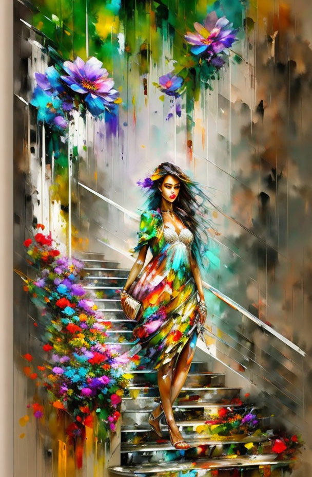 woman in a flowery dress