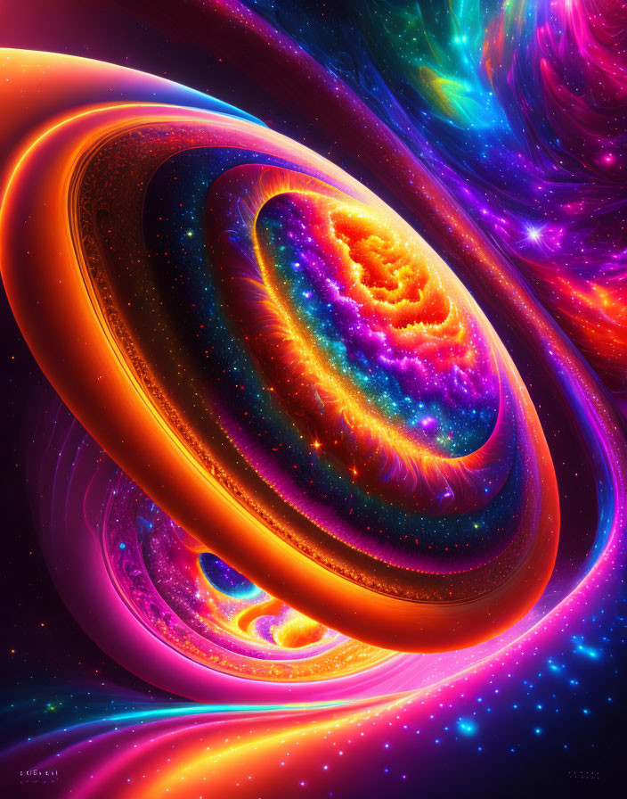 Colorful Abstract Cosmic Swirls in Orange, Pink, and Blue