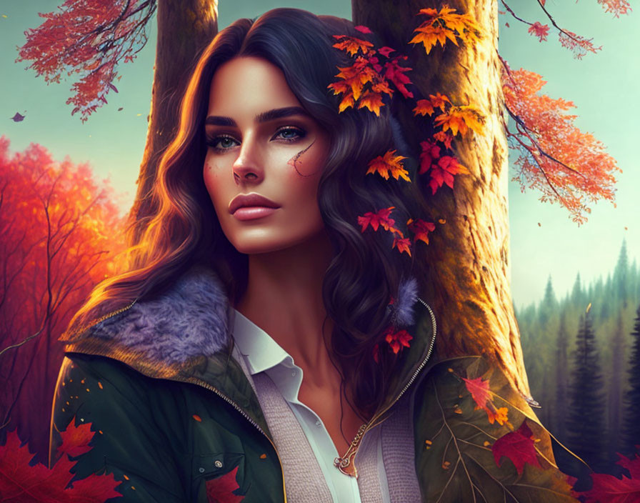 Woman in a forest in the fall