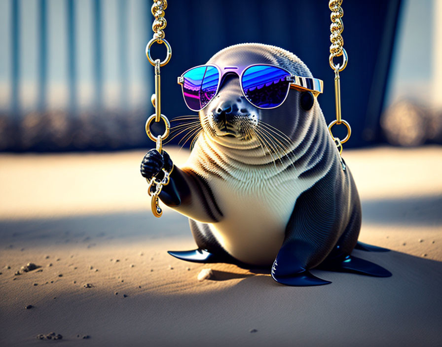 A Seal doing swing with sunglasses