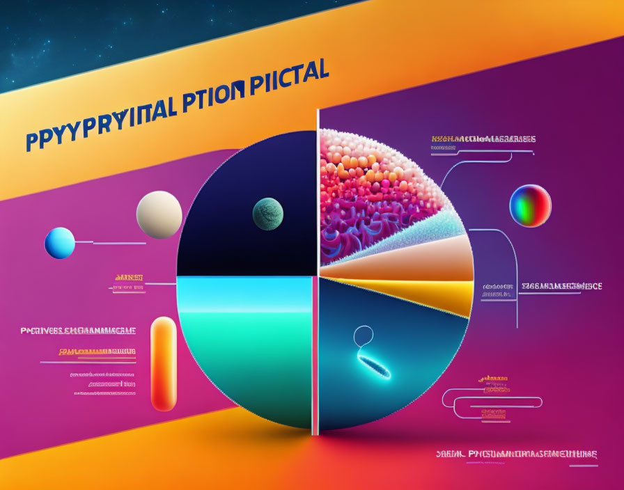 Vivid infographic of abstract shapes and scientific labels showing cross-section of spherical entity with text annotations