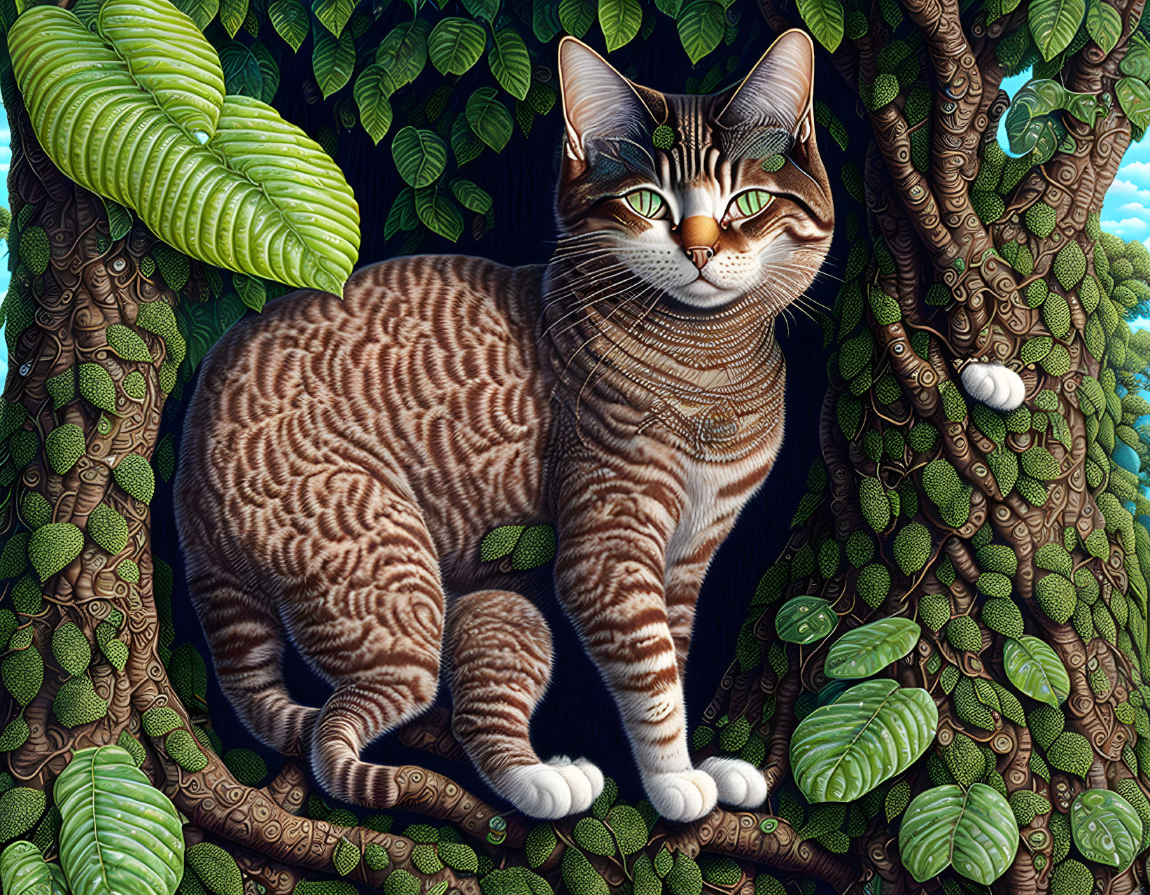 cocoa tree cat. extreme details, full front view l