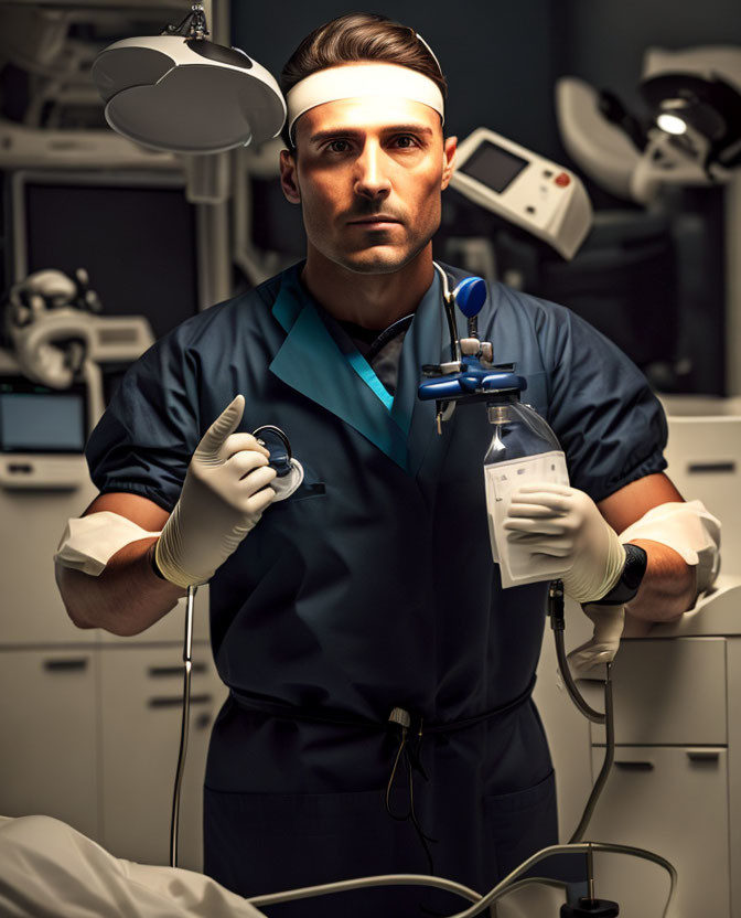 Healthcare Professional in Scrubs with Medical Device in Operating Room
