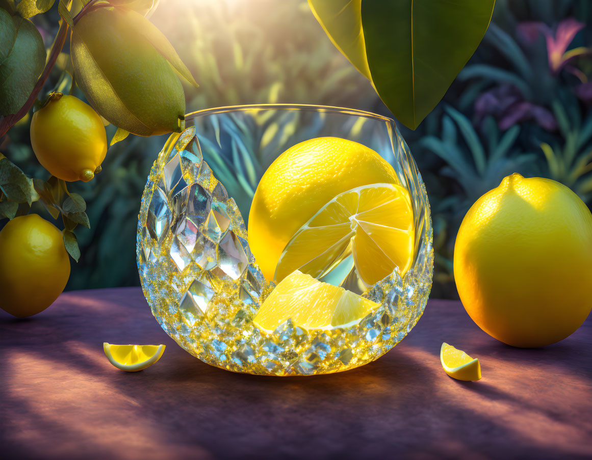 precious crystal glass still life with a lemon in 