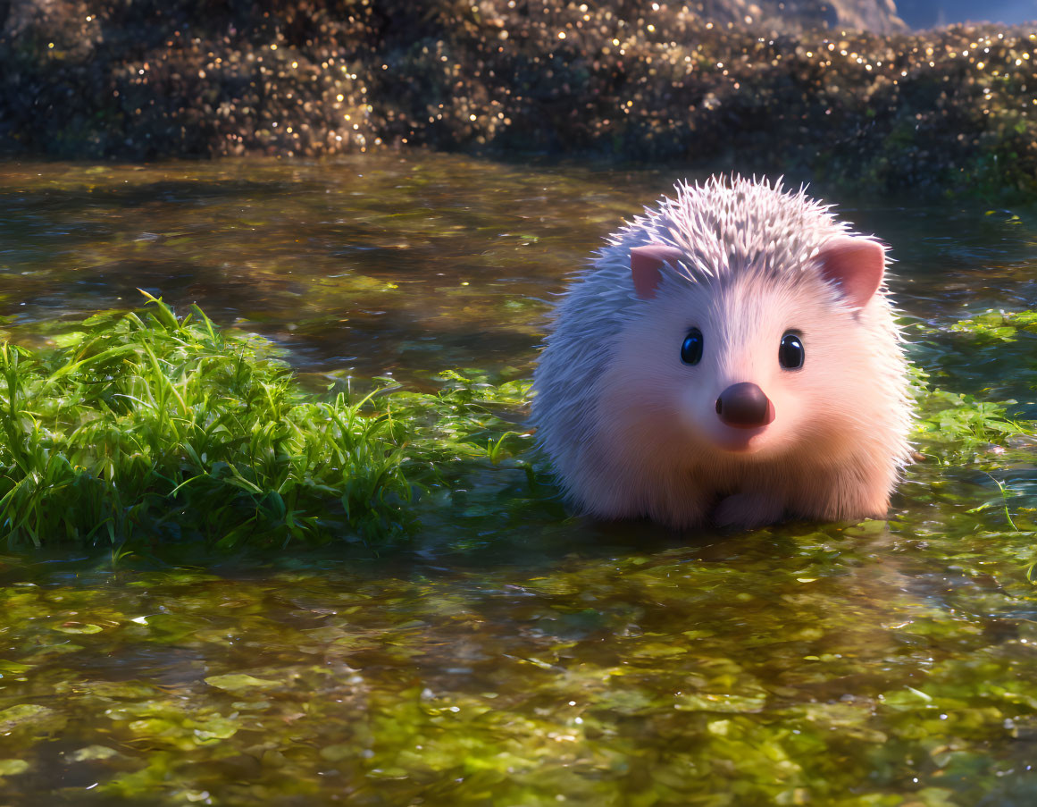 cute hedgehog in a swamp