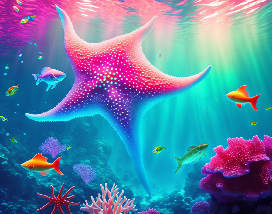 Picturesque Underwater World with Giant Starfish 