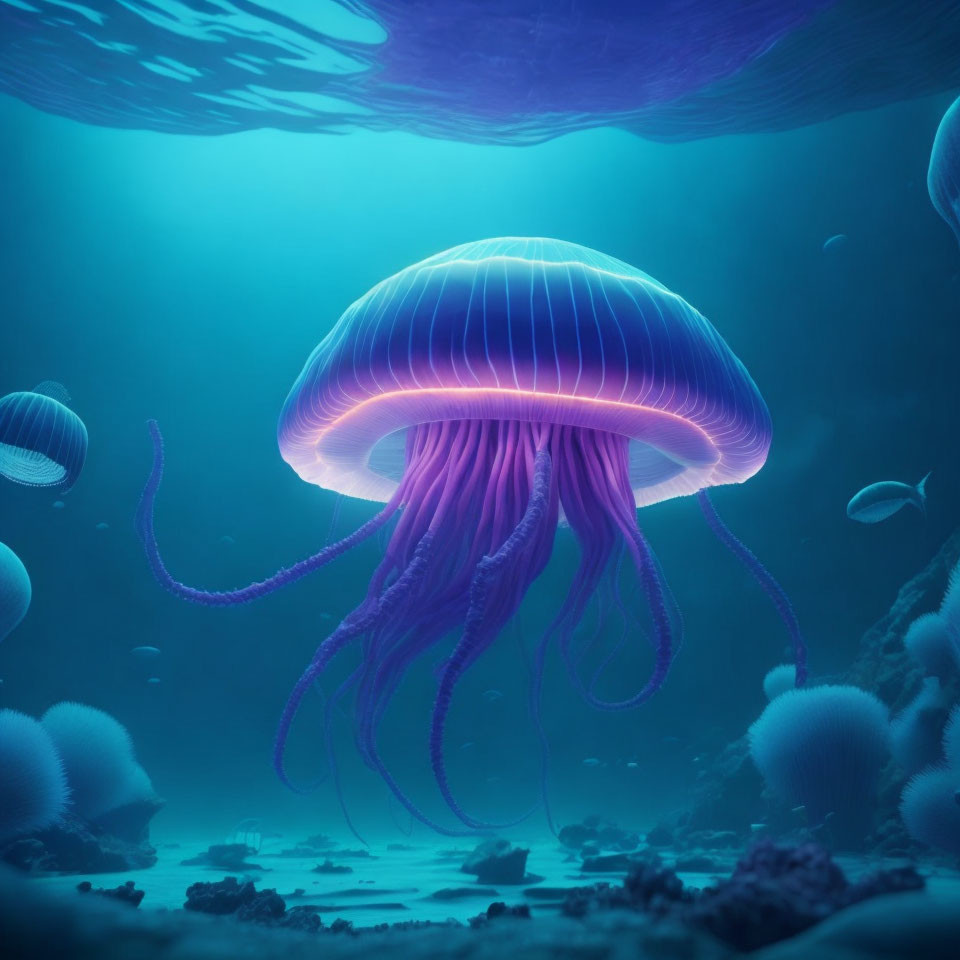 Luminous Purple Jellyfish in Serene Blue Ocean