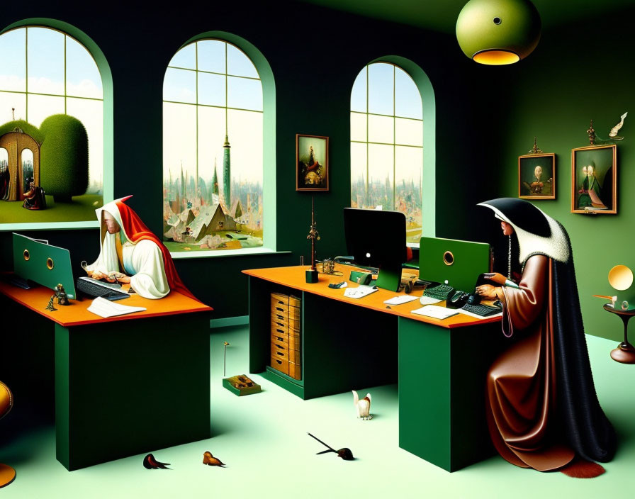 Modern office in the style of painting by Bosch