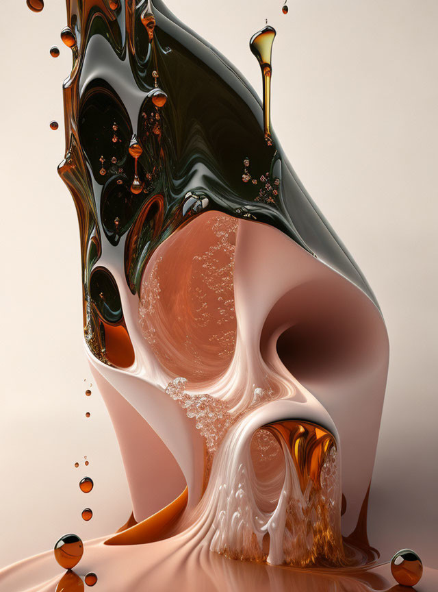 Brown and Cream Abstract Liquid Shapes with Glossy Finish