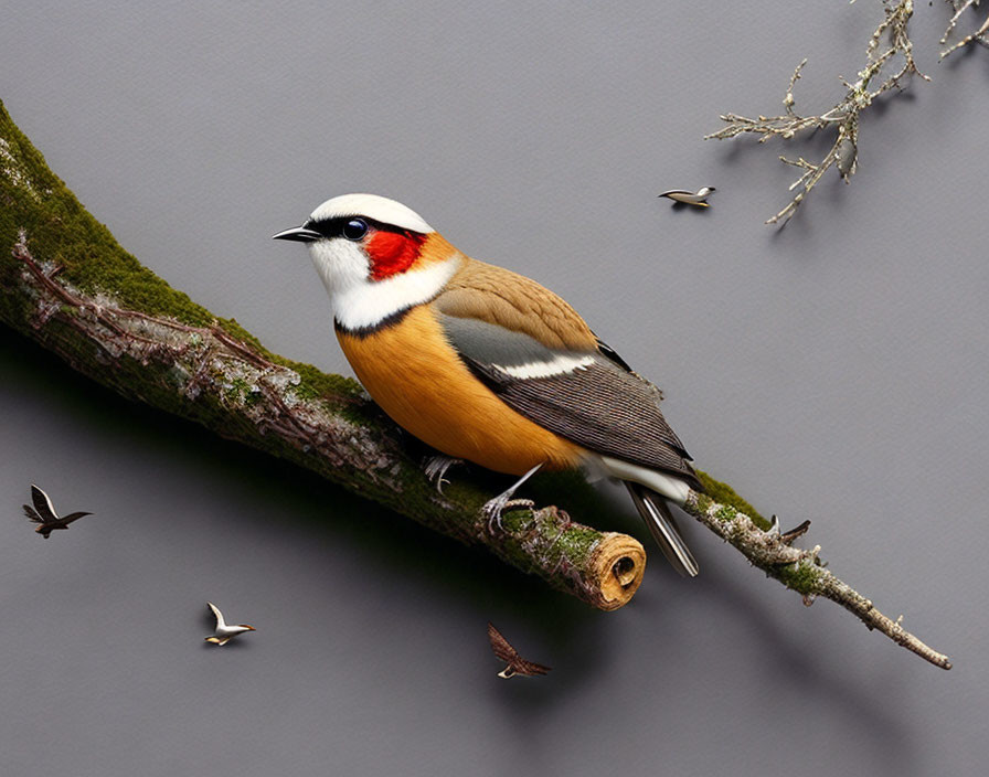 Colorful European Goldfinch on Mossy Branch by Calm Waters