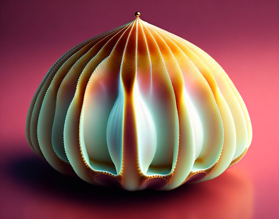 Stylized 3D onion-shaped object with translucent layers on red background