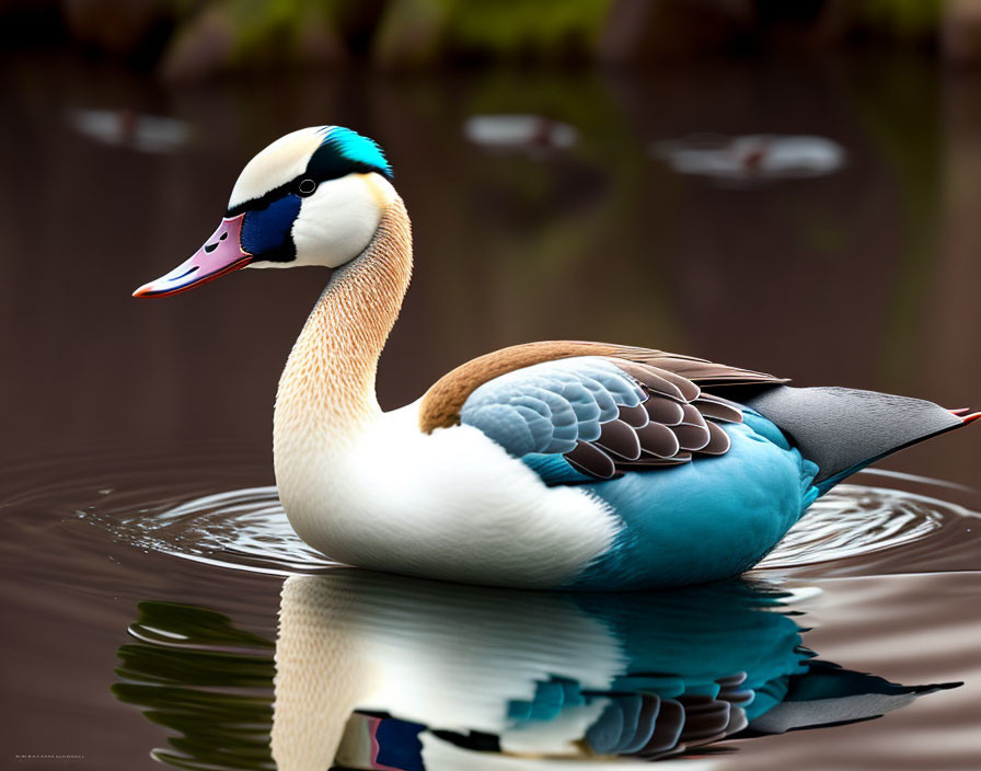 Colorful Duck with Distinct Pattern Floating on Still Water