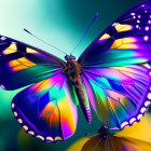 Colorful Butterfly with Blue and Purple Wings Among Greenery