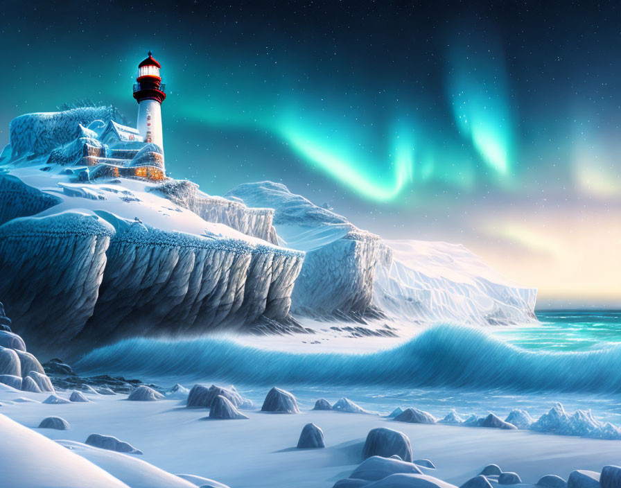 Lighthouse and Aurora Borealis 