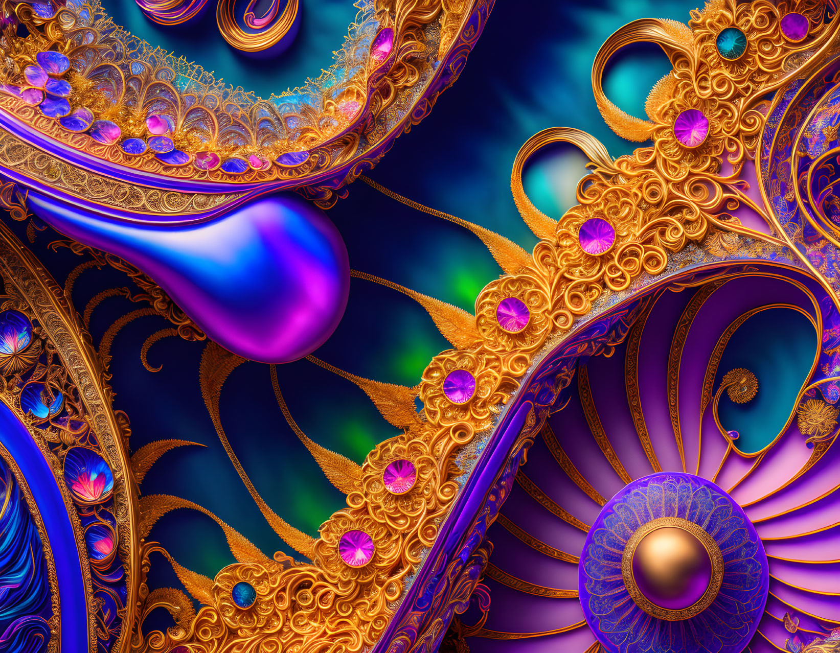 Detailed Fractal Design in Vibrant Blues and Golds