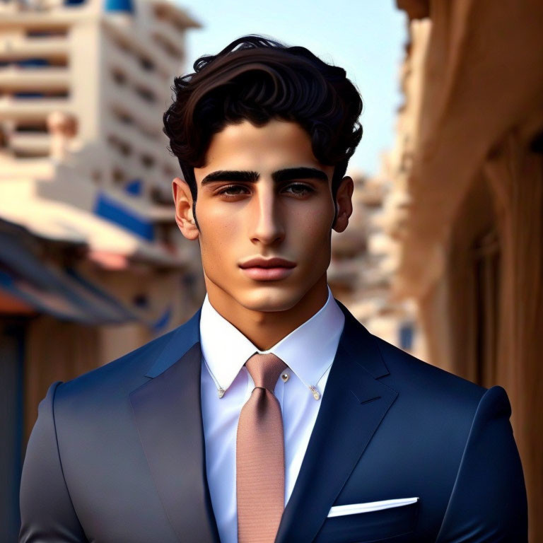 Stylized digital artwork of a handsome man in suit and tie