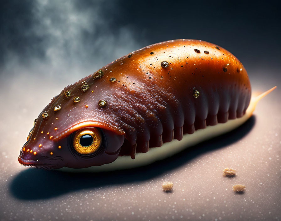 Fantastical creature: Insect-fish hybrid with segmented body and large eye