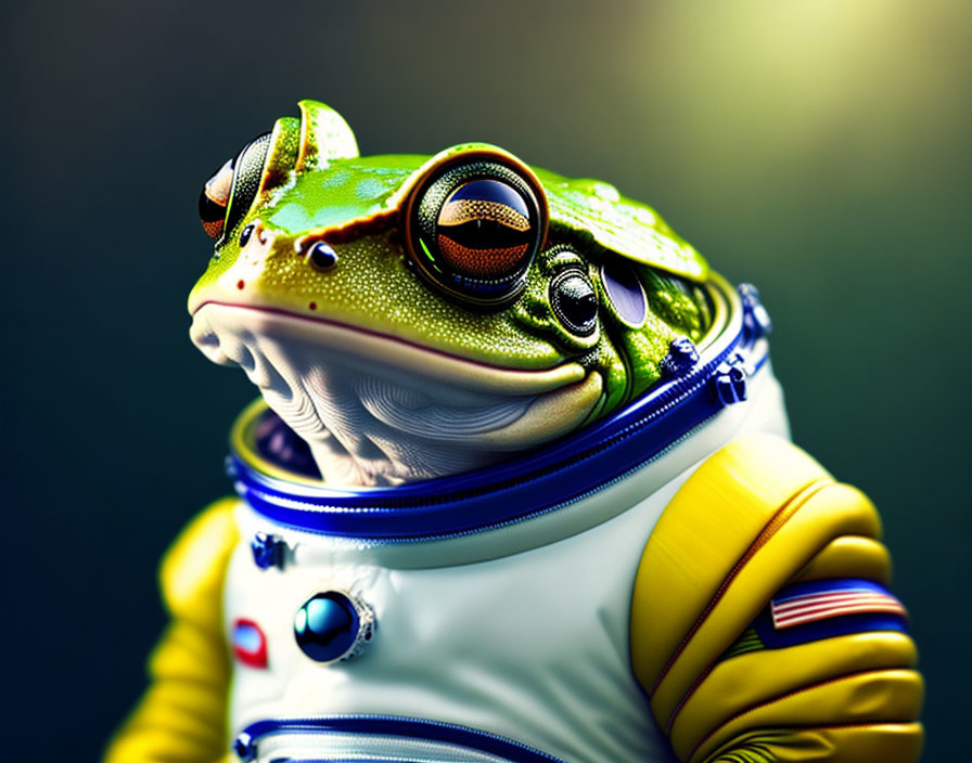 3D illustration: Frog in astronaut suit on dark background
