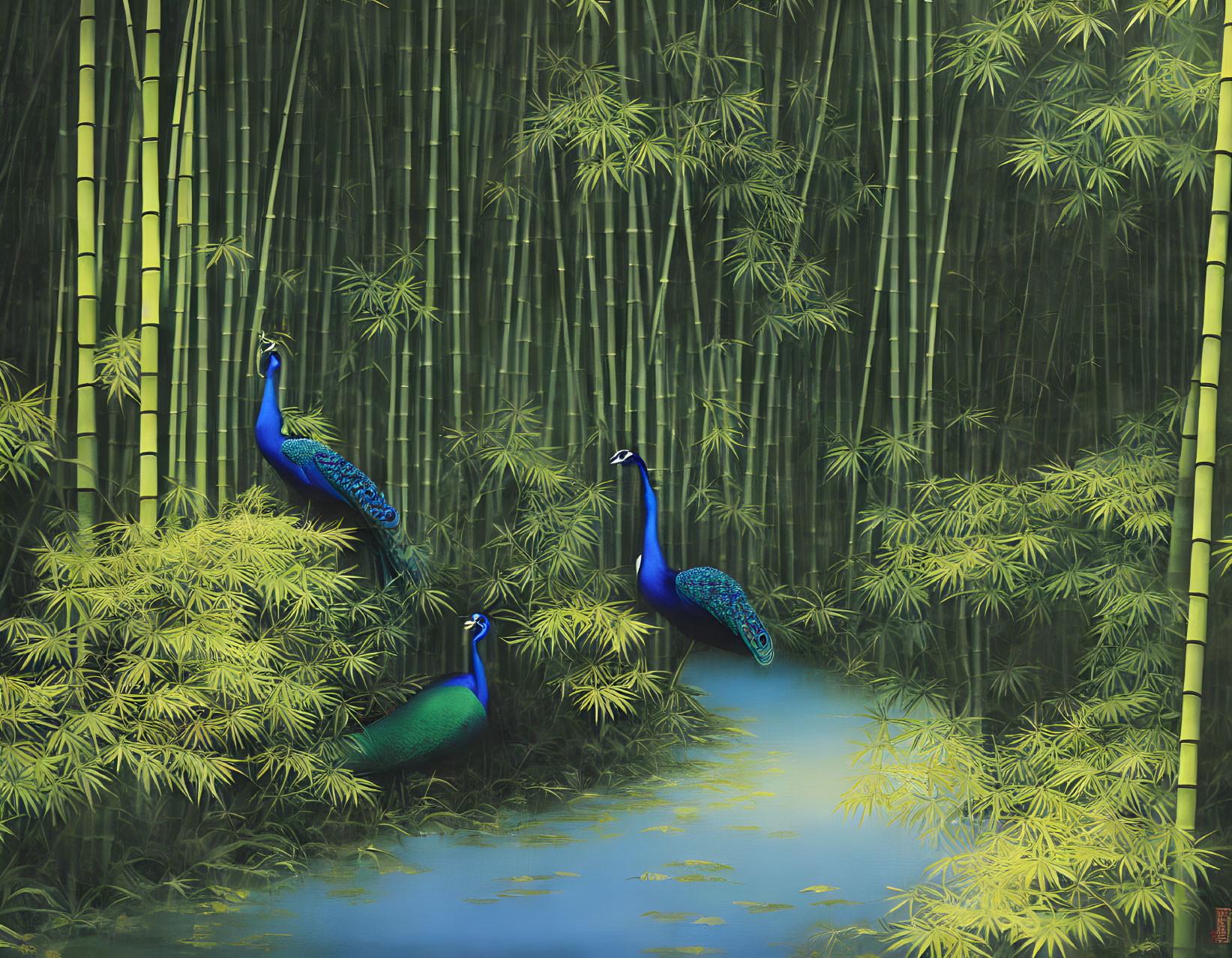 Peacock in a bamboo forest 