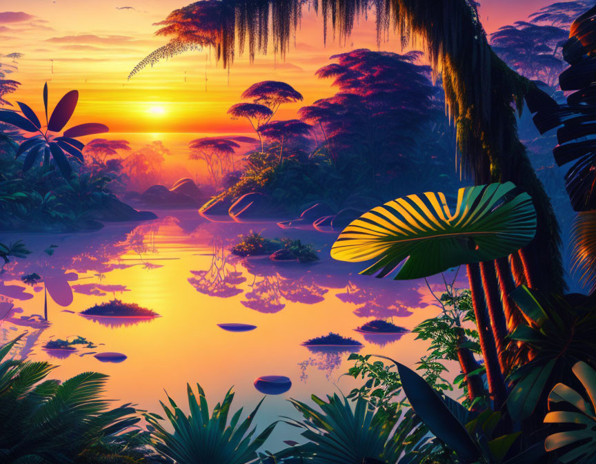 Jungle in sunset