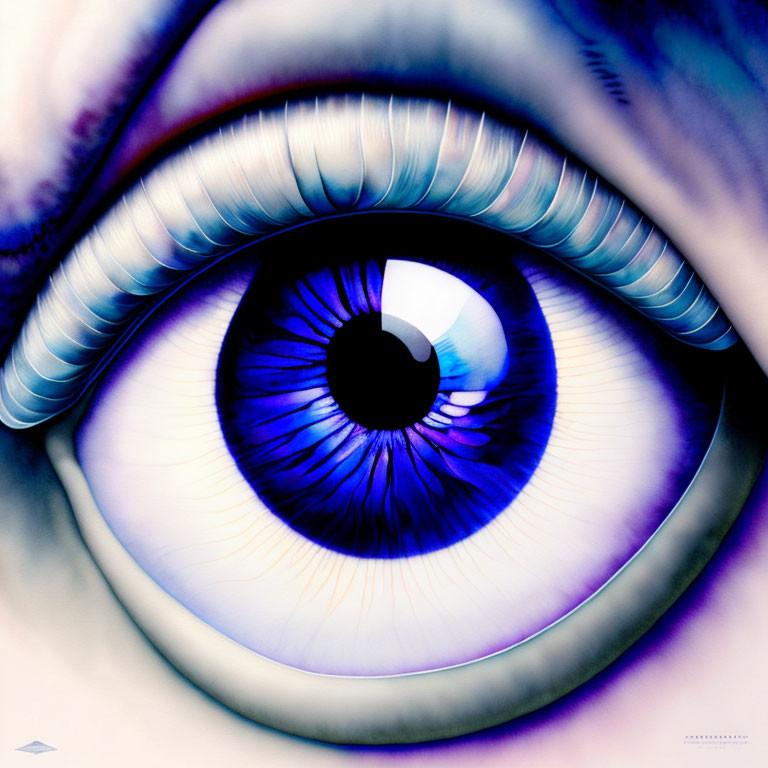 Detailed Blue and Purple Iris Patterns with Dilated Pupil