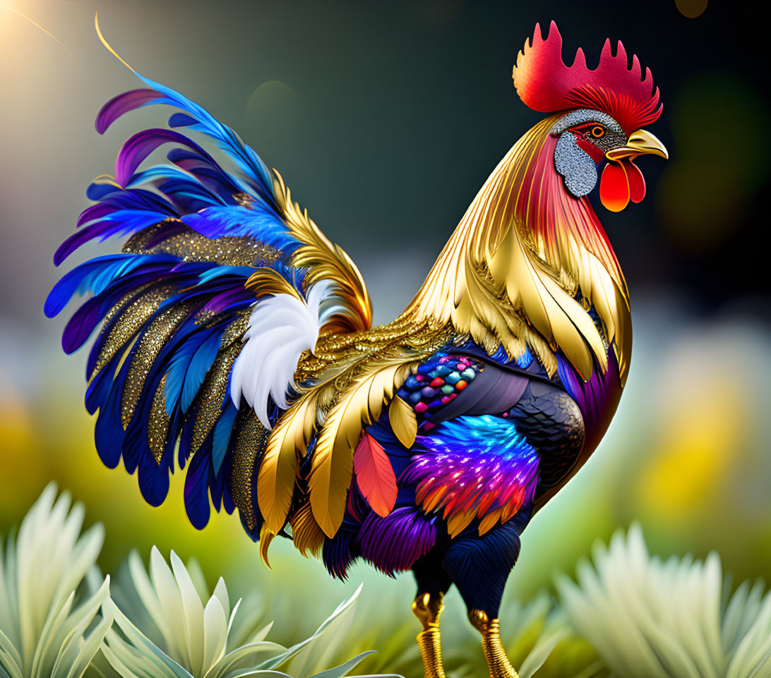 Colorful Rooster Artwork with Detailed Background
