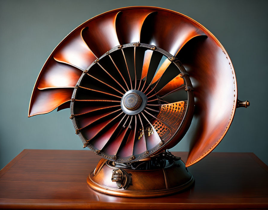 Bronze Vintage Table Fan with Circular Blade Design