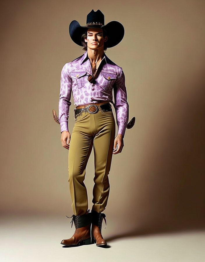 Confident person in stylish western attire with wide-brimmed hat