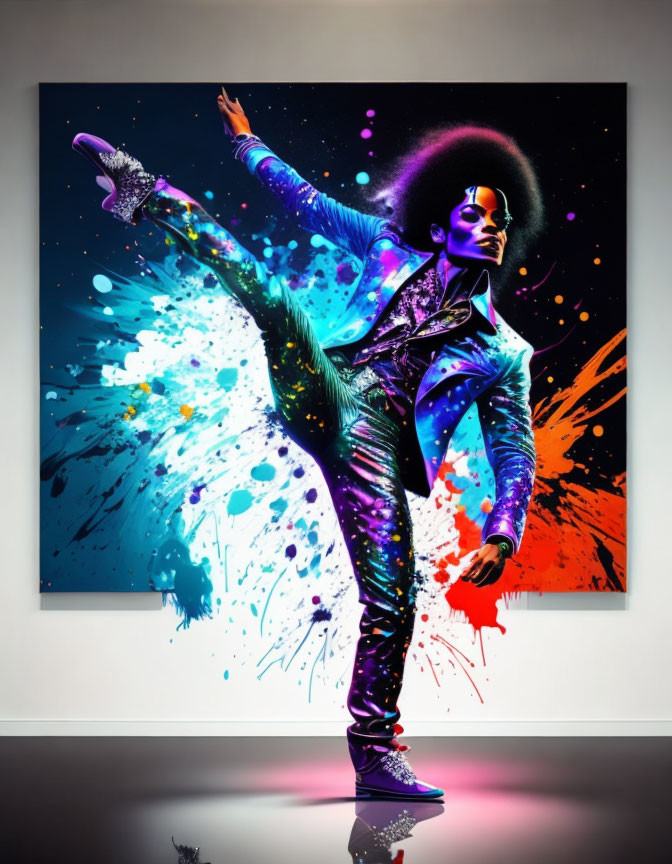 Colorful cosmic dance pose artwork with vibrant energy