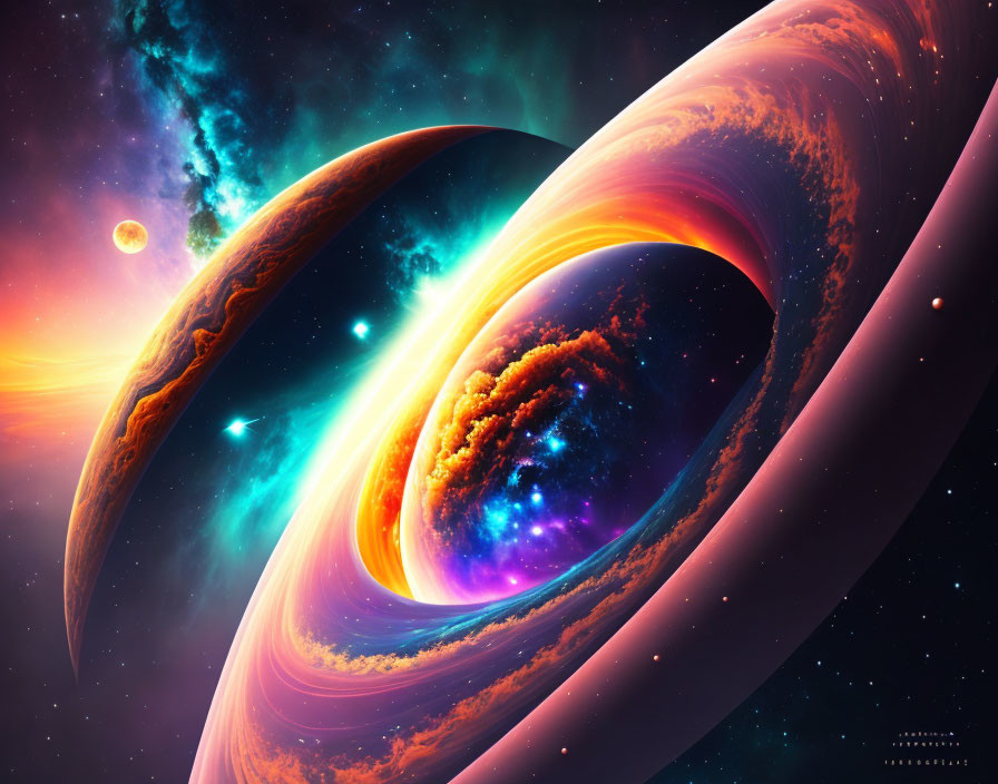 Colorful Cosmic Artwork with Galaxies, Nebulas, and Planets