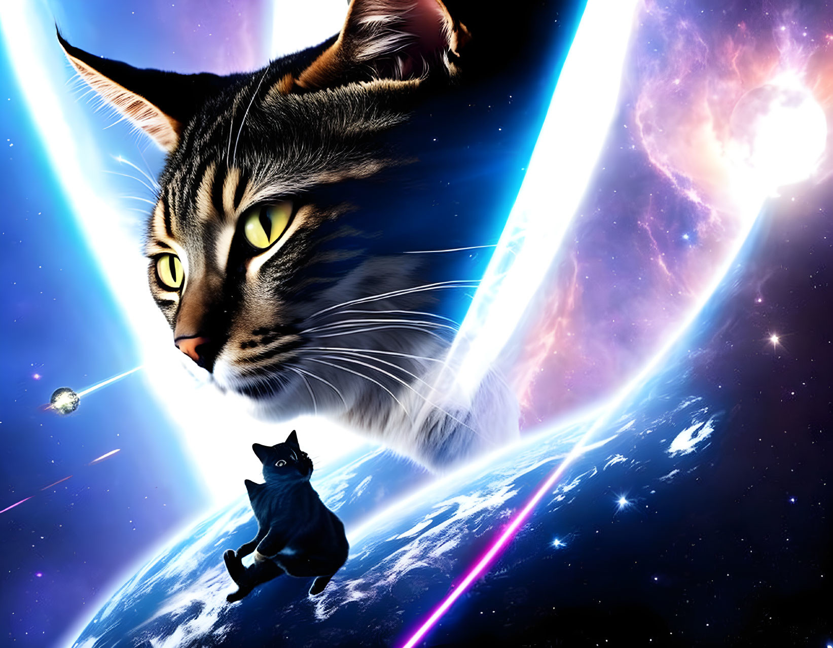 Giant cat's face eclipses Earth with cosmic background