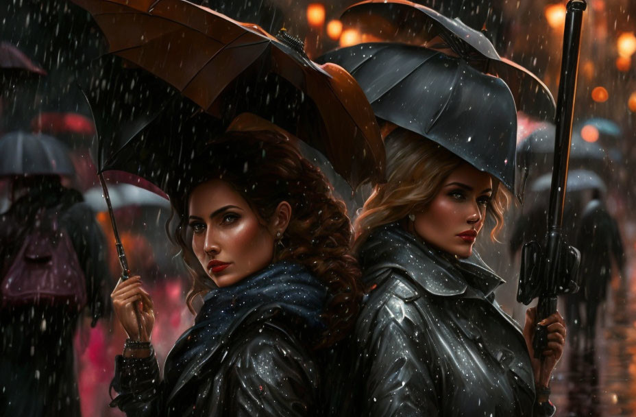 Two ladies with umbrellas in the rain