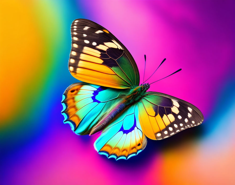 Colorful Butterfly with Blue, Yellow, and Black Patterned Wings