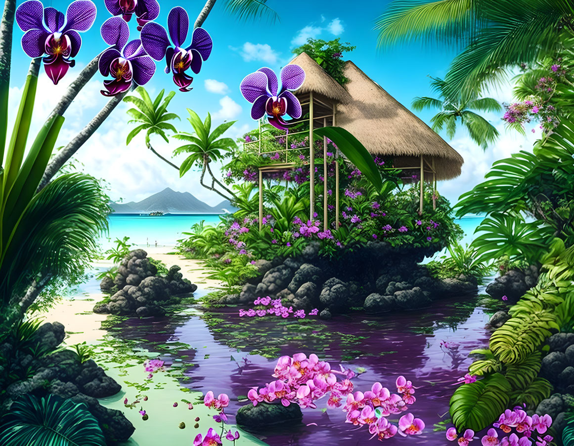 Orchid garden on a tropical island