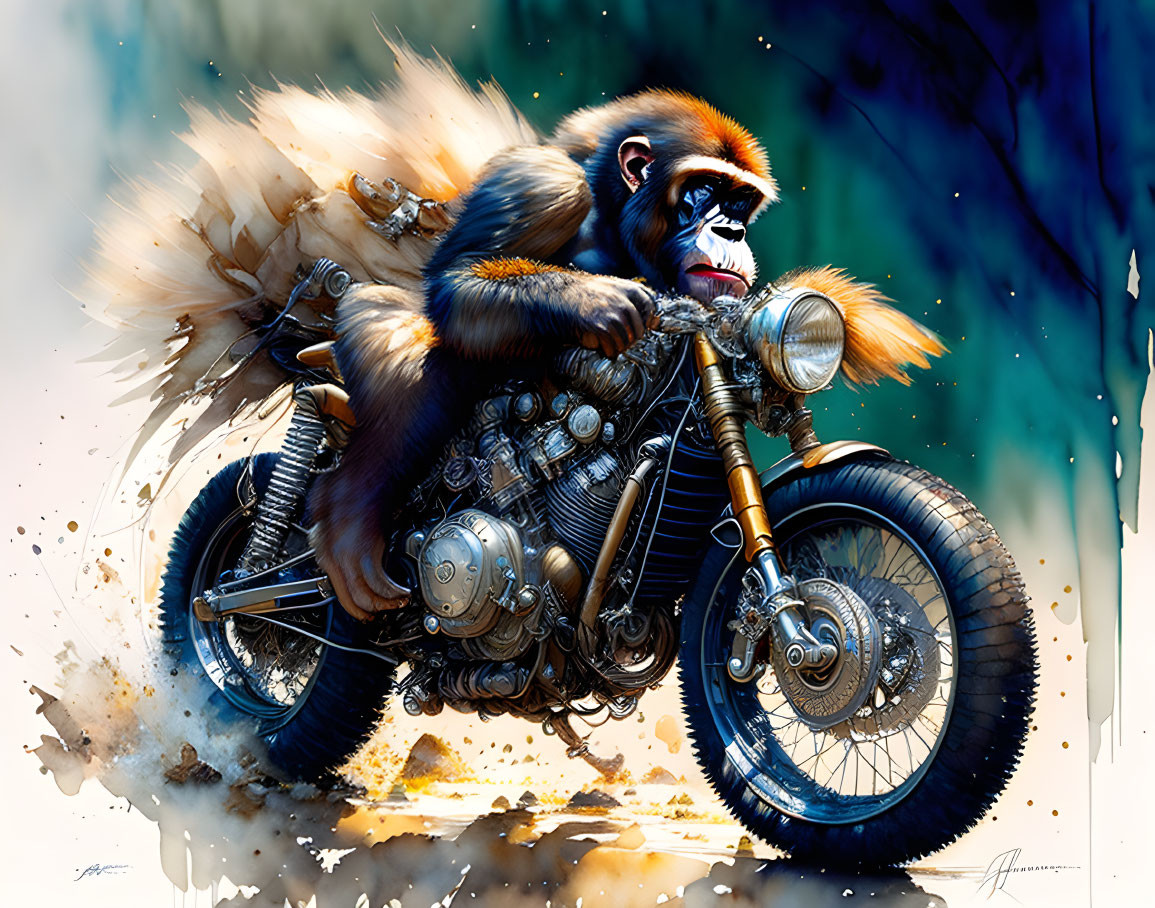 Mandrill Monkey in Sunglasses on Vintage Motorcycle
