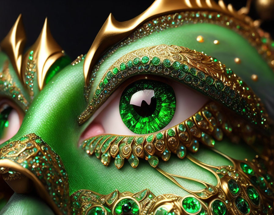 Detailed Close-Up of Green Dragon-Like Creature's Eye