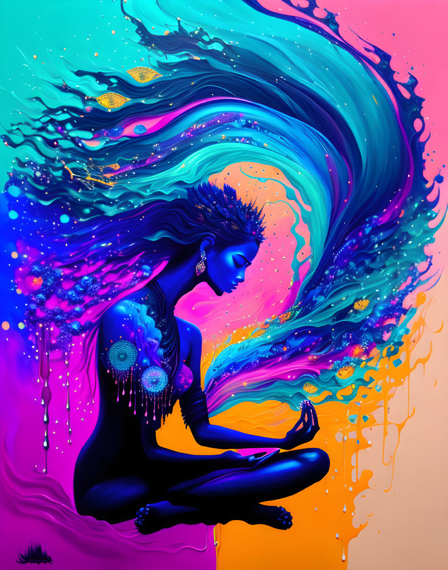 Colorful Psychedelic Meditation Illustration with Flowing Mane