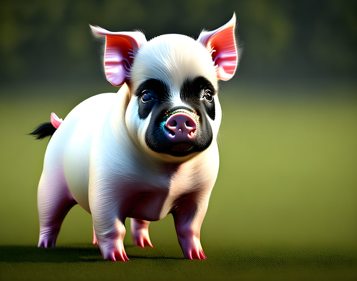 Stylized piglet digital illustration with large eyes in pink and white color palette
