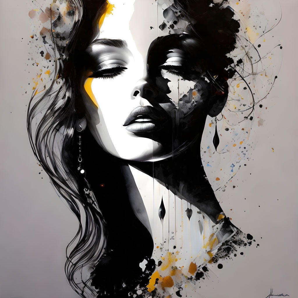 Abstract Black and Gold Monochrome Portrait of a Woman