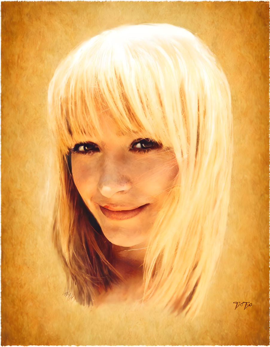 Blonde Woman Smiling in Digital Painting