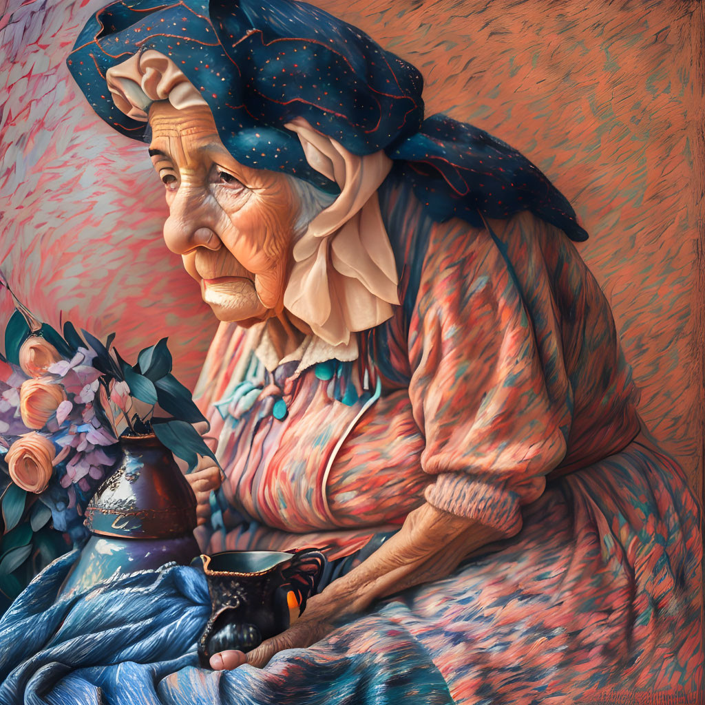 old woman  in the style of Vincent Van Gogh