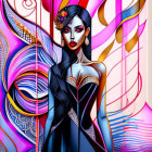 Abstract digital artwork: Woman with blue hair and futuristic corset