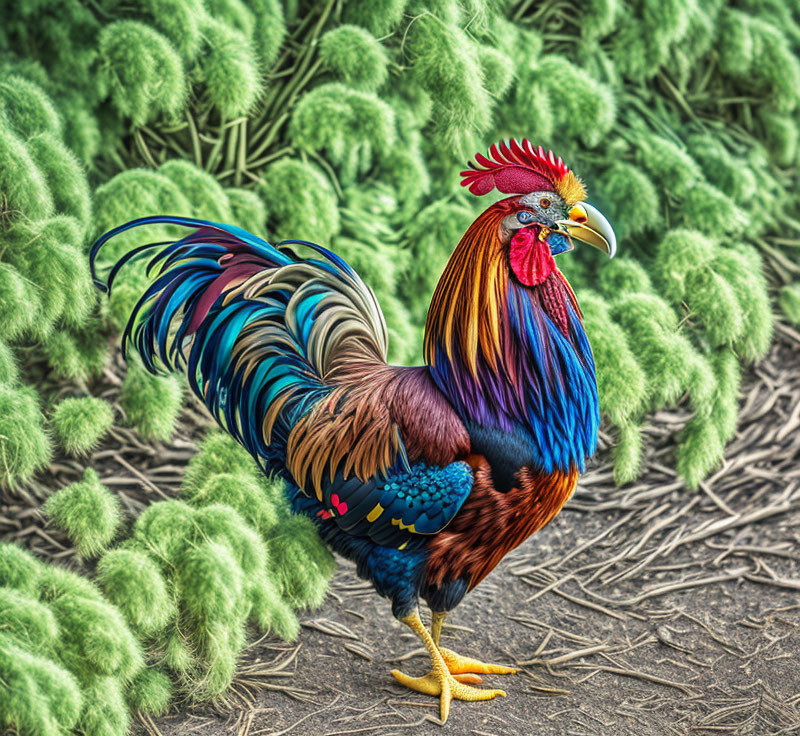 Colorful Rooster Among Lush Greenery
