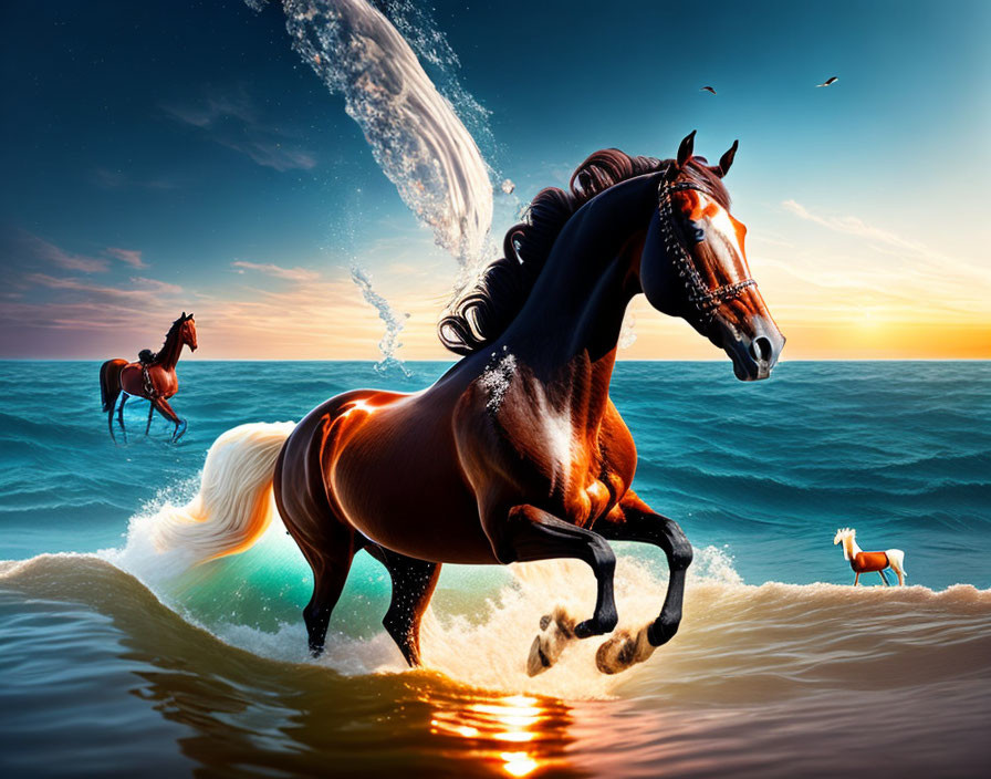 Horse runs on water
