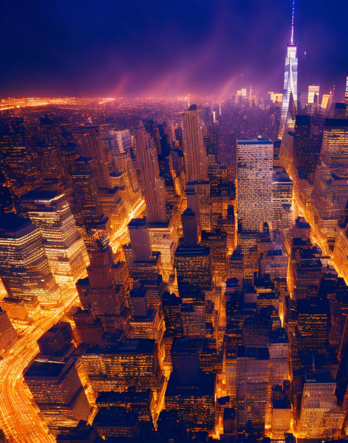 View of night skyscrapers of New York City Manhatt
