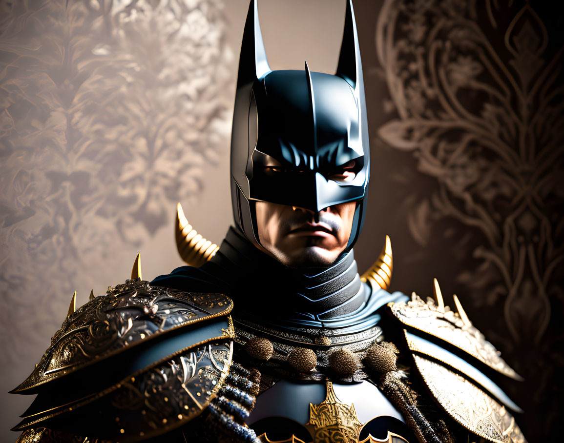 Detailed Batman Figure in Ornate Armored Suit with Scowling Expression