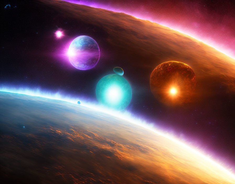 Colorful Planets in Vibrant Space Scene