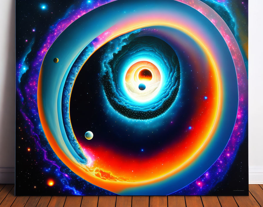 Colorful Cosmic Canvas Art Depicting Swirling Galaxy