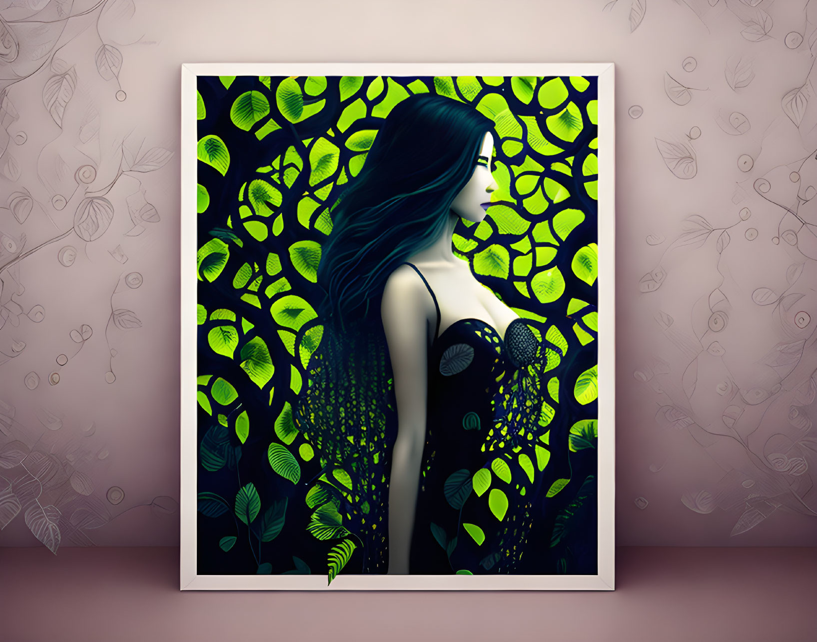 Woman with Long Hair in Nature-Inspired Art Print