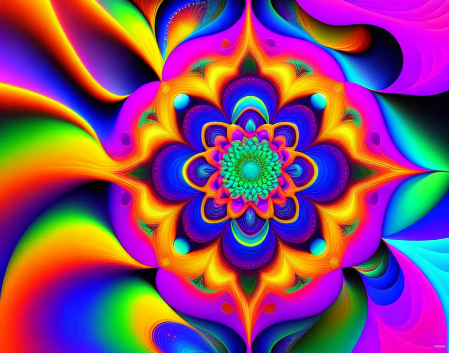 Colorful Psychedelic Fractal Art with Symmetrical Floral Pattern